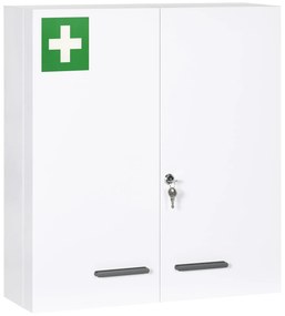 kleankin Armário para Medicamentos Armário de Primeiros Socorros de Parede em Aço de 3 Níveis com Fecho e 2 Chaves 55x18x60 cm Branco | Aosom Portugal