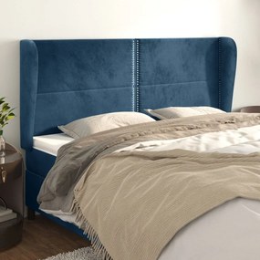 Cabeceira cama c/ abas veludo 183x23x118/128 cm azul-escuro