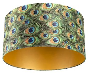 Abajur de veludo com design de pavão 50/50/25 com interior dourado