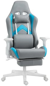 HOMCOM Cadeira Gamimg Reclinável com Apoio para os Pés Retrátil Suporte Lombar e Apoio para a Cabeça 74x73x120-129 cm Cinza Claro e Azul