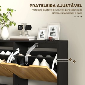 Sapateira para 16 Pares de Sapatos com 4 Gavetas e Prateleiras Ajustáveis 95x26x95 cm Madeira e Preto