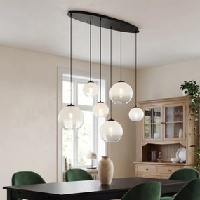 Candeeiro suspenso moderno preto com vidro branco retangular 6-luzes - Misty