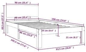 Estrutura de cama solteiro 90x190 cm madeira maciça branco