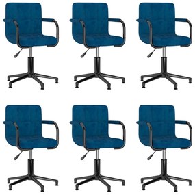 vidaXL Cadeiras de jantar giratórias 6 pcs veludo azul