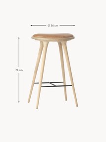 Banco alto em madeira de carvalho e couro High Stool