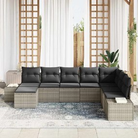 Conjunto de Sofá de Jardim de 8 Peças com Almofadas Cinza Claro em Rat