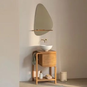 Conjunto De Móveis De Banheiro Em Madeira De Teca Bradley Cerâmica Branca Redonda Ø30 Cm Calgari & Irregular Com Prateleira De Madeira 55x85 - Sklum