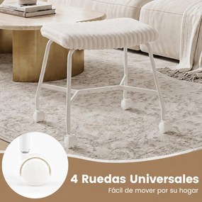Conjunto de 2 Bancos com Rodas, 49 x 40,5 x 49 cm, Assento Acolchoado, Branco