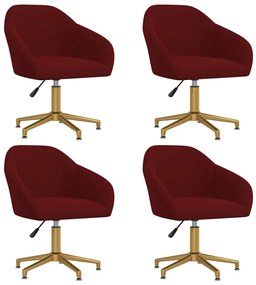vidaXL Cadeiras de jantar giratórias 4 pcs veludo vermelho tinto