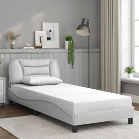Estrutura de cama c/ cabeceira couro artificial 90x190cm branco