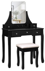 Conjunto de penteadeira VASAGLE, conjunto de penteadeira com espelho grande sem moldura para maquiagem, 5 gavetas e um organizador de armazenamento removível, banquinho acolchoado, preto RDT25BK