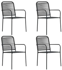 vidaXL Cadeiras de jardim 4 pcs corda de algodão e aço preto
