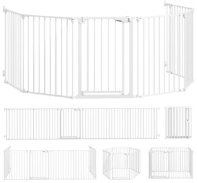 Parque para Cães Dobrável com 6 Painéis Porta com Fecho Duplo Barreira de Segurança para Escada Corredor Branco