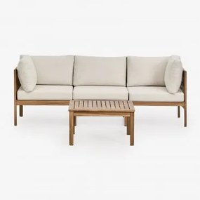 Conjunto De Sala Com Sofá Modular De 3 Peças Com Apoios De Braço E Mesa De Centro Em Madeira De Acácia Branson Branco Gardênia - Castanho Acácia -