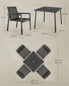 Conjunto de móveis de jardim 4 cadeiras com mesa Antracite Cinza-Preta