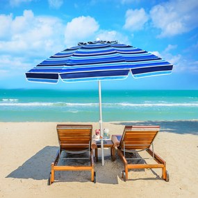Guarda Sol de Praia Portátil inclinável com protecção solar UPF50+ para Pátio Exterior Cor da Piscina Riscas Azuis 2 x 2,2 m