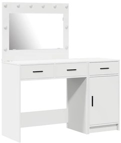 Conjunto de Mesa de Maquiagem de 2 Peças com LED em Madeira Branca