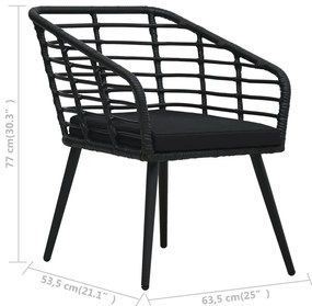 Cadeiras de jardim com almofadões 2 pcs vime PE preto