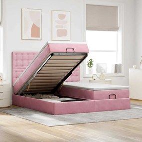 vidaXL Estrutura de cama otomana com colchões 160x200 cm veludo rosa