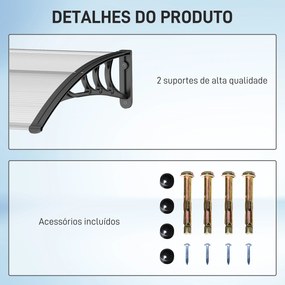 Marquise de Proteção 75x100 cm para Portas e Janelas contra Sol e Chuva com Suporte de Liga de Alumínio Transparente e Preto
