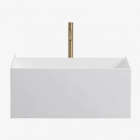 Conjunto De Móveis De Banheiro De Resina Com Pia Integrada E Luz Led Nerine Branco & Sem Espelho & Dourado ↑30 Cm Com - Sklum