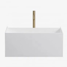 Conjunto De Móvel De Casa De Banho Suspenso Em Resina Com Lavatório Integrado E Luz Led Nerine Branco & Sem Espelho & Dourado - Sklum