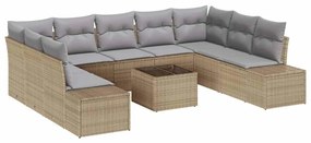 Conjunto de Sofá de Jardim de 10 Peças com Almofadas Pretas em Rattan