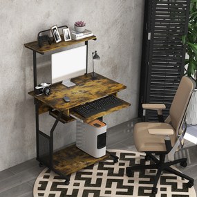 Secretária de Computador com Rodas, 80 x 50 x 130 cm, Prateleiras de Arrumação, Castanho