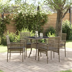 vidaXL Conjunto de Jantar de Jardim 5 Peças Cinzento Rattan Poliéster