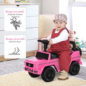 Carro Andador para Bebés com Licença Mercedes G350 com Compartimento de Arrumação e Volante Carga 25 kg 62,5x28,5x45 cm Rosa