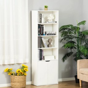 Estante para Livros com 4 Compartimentos Abertos e 1 Armário com 2 Prateleiras Armazenamento Livros Plantas para Sala de Estar Escritório 59x29x180cm