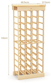 Garrafeira 10 níveis empilhável para 40 garrafas 750 ml Estante para vinhos em madeira de pinho 47 x 28 x 113 cm natural