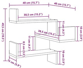 Prateleiras parede p/canto 2pcs deriv. de madeira madeira velha