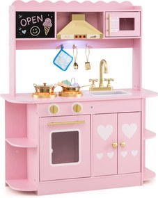 Cozinha Infantil de Brincar, 79,5 x 29,5 x 97 cm, com Exaustor e Quadro para Desenhar, Cor-de-rosa