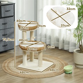 Arranhador para gatos com 75,5 cm de altura, com duas camas para gatos em rattan, arranhadores e almofadas laváveis em bege