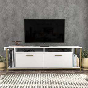 TV Stand Omar – Branco e Dourado – 160 cm x 35 cm x 50,8 cm