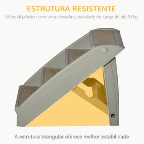 Escada Dobrável para Animais de Estimação de 4 Degraus Portátil com Tapetes Antiderrapantes 62x38x49,5cm Cinza