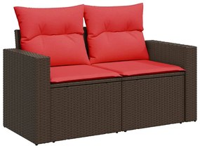 8 pcs conjunto sofás de jardim c/ almofadões vime PE castanho