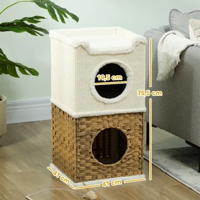 Compartimento aberto para gatos de interior com 3 níveis, torre para gatos com arranhador de sisal, 41 x 41 x 75,5 cm, creme