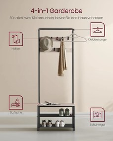 Bengaleiro entrada com 9 ganchos 32,2 x 64 x 180 greige-preto