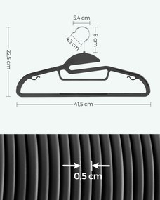 Conjunto 50 Cabides de plástico antiderrapante, compacto, preto