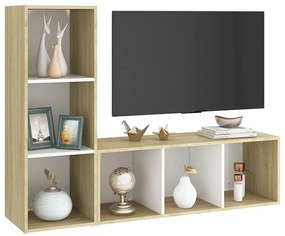 Móveis de TV 2pcs 107x35x37cm contrapl. branco/carvalho sonoma