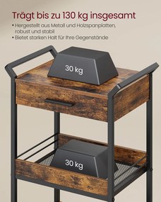 Carrinho de cozinha com 4 prateleiras e rodas 30 x 46,2 x 96,1 cm Castanho vintage + Preto