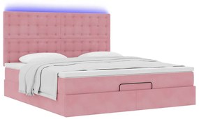 Estrutura de cama otomana com colchões 180x200 cm veludo rosa
