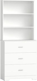 Estante para Livros 79x39,5x182,2 cm de 6 Níveis Estante com 3 Gavetas 3 Prateleiras Abertas  Branco