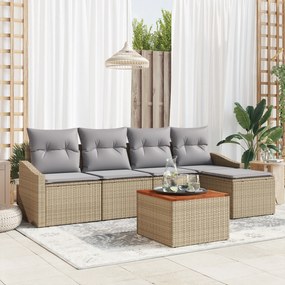 Conjunto de Sofás de Jardim com 6 peças e Almofadas Bege de Vime Sinté