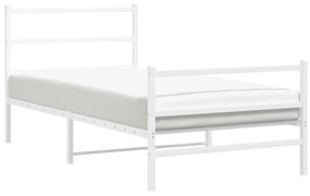 Estrutura de cama com cabeceira e pés 107x203 cm metal branco