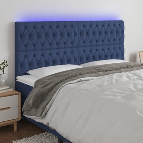 Cabeceira de cama c/ luzes LED tecido 180x7x118/128 cm azul