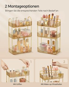 Organizador de maquilhagem retangular 30,5 x 16,8 x 48 cm – ideia para presente em dourado champanhe