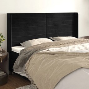 Cabeceira de cama c/ abas veludo 203x16x118/128 cm preto